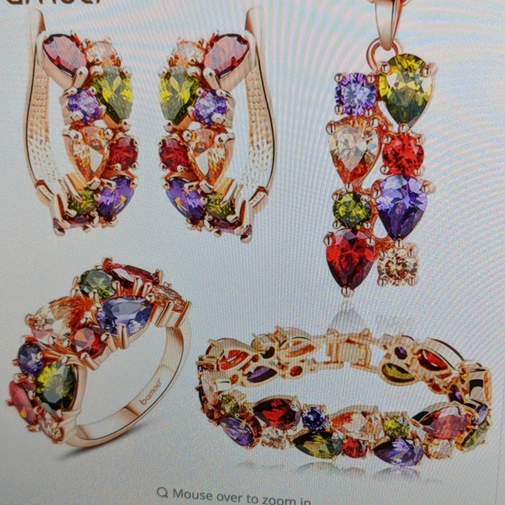 Bamoer  set necklace, bracelet, earrings, ring.